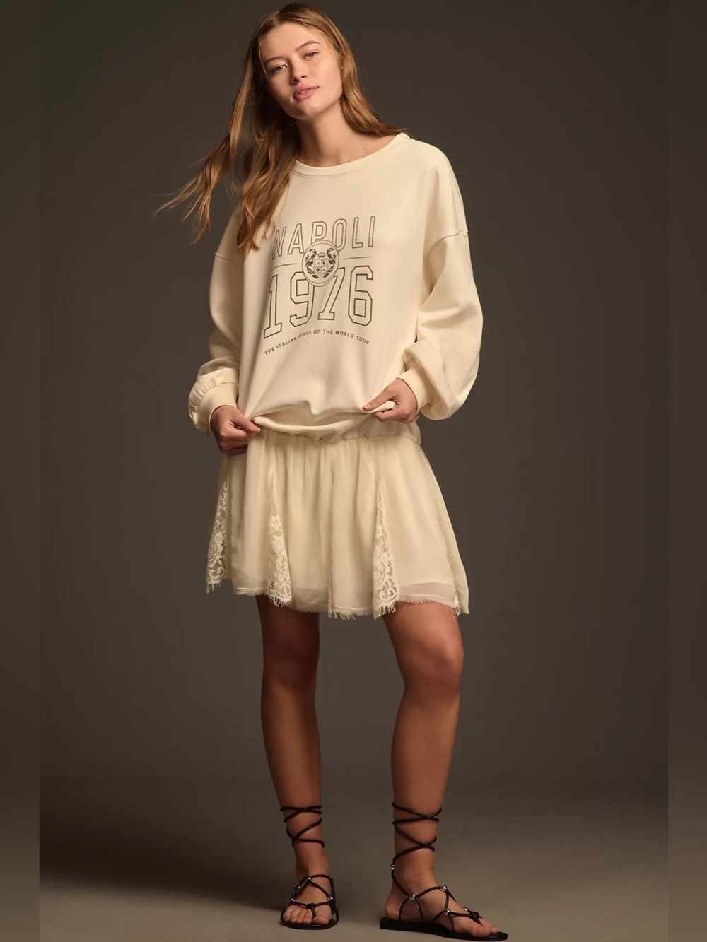 NWT Anthropologie Pilcro Sweatshirt Twofer Mini Dress Cream Sweatshirt Small